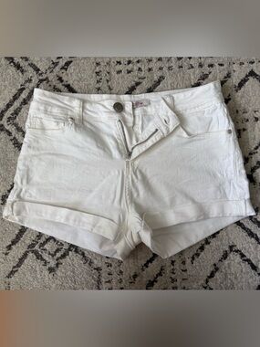 White Denim Shorts - Casual Cuffed Design